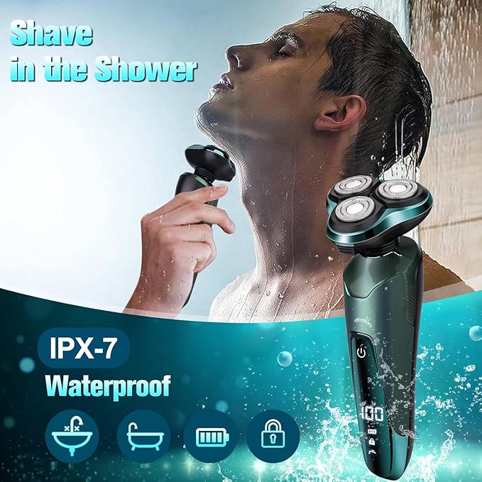 Electric Razor for Men, Electric Shavers for Men's Faces, Detachable Blade 3D Rotary for Shaving with Nose Trimmer Face Cleaning Brush Head Shavers, Wet/Dry/Waterproof Razors for Men Matte Green