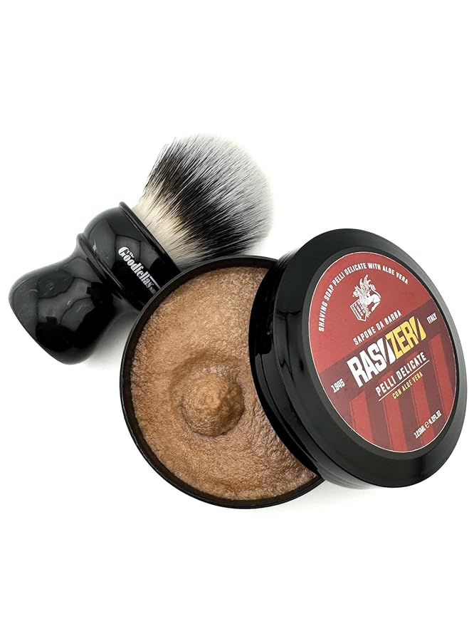 Pelli Delicate Shaving Soap 125ml – Gentle Shave Soap for Sensitive Skin, Made in Italy, with Light Tobacco Fragrance – Classic Italian Wet Shaving Soap for Smooth and Comfortable Shave