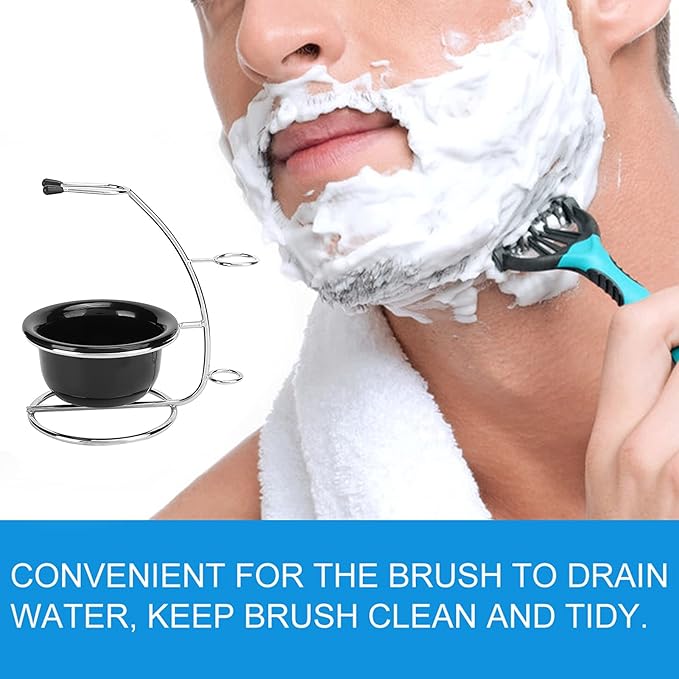 Shaving Stand Holders Foaming Soap Bowl, Double Metal DesignShave razors Stand Soap Bowl Mug Set Beard Shaving Tool Set for Razors Brush