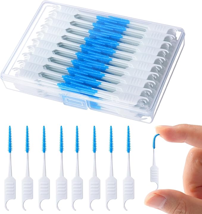 270 PCS Dental Floss Picks, Floss Picks for Teeth, Soft Silicone interdental Brush, Toothpicks Dental Brush, Tooth Flossing Picks with Case, Disposable for Teeth Cleaning, Blue Color