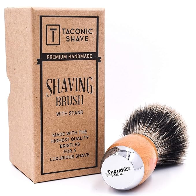 Taconic Shave's 3-Band Pure Badger Luxury Shaving Brush – Deluxe Beechwood and Chrome Handle - Shaving Stand Included
