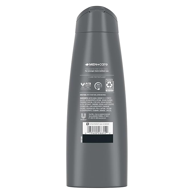 DOVE MEN + CARE Fortifying 2 in 1 Shampoo and Conditioner for Resilient and Thicker Hair Thick and Strong with Caffeine Helps Strengthen Thinning Hair 12 oz, Pack of 6