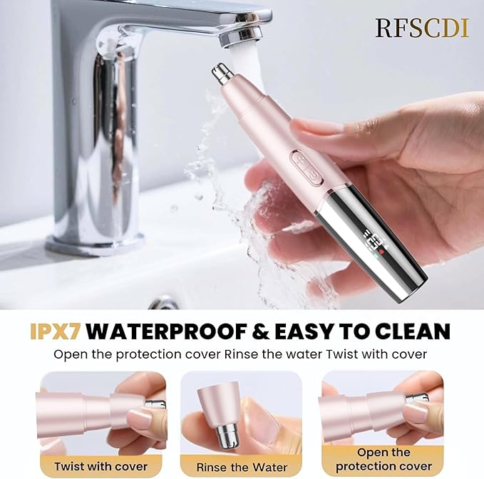 5-in-1 Rechargeable Nose & Facial Hair Trimmer - IPX7 Waterproof Dual Edge Grooming Kit for Men & Women, Perfect for Hair Removal of Nose, Eyebrows, Arm, Bikini, and Ear Hair (Pink)