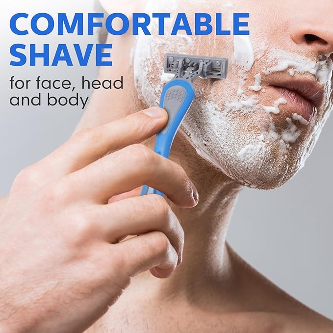 60 Pcs Mens Disposable Razors Bulk 3 Blade Sensitive Skin Shaving Razor Long Blade for Hotel Spa Travel