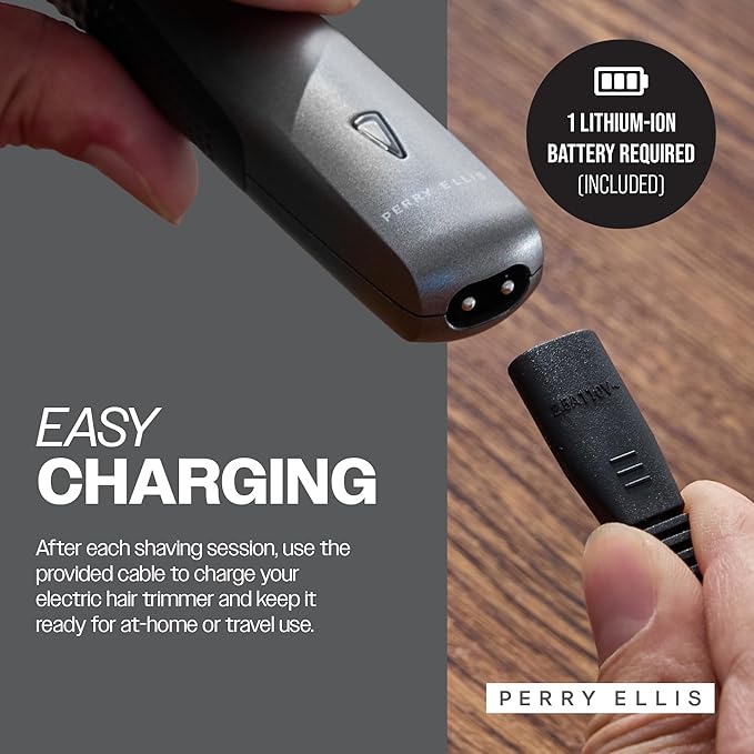 Perry Ellis 3-in-1 Ear, Nose, and Facial Hair Trimmer, Cordless Trimmer with 3 Detachable Heads, Hair Shaver with Antislip Design, Rechargeable with Charging Cable