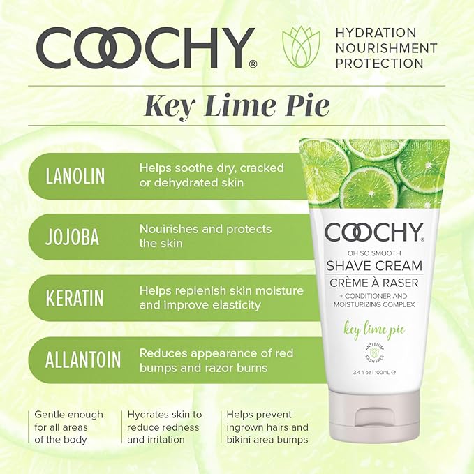 Coochy Shave Cream - Moisturizing Shave Lotion - Gentle Intimate Shaving Cream - For Bikini Area, Underarms, Legs & More - Rash-Free, Hydrating Formula - Key Lime Pie, 3.4 oz