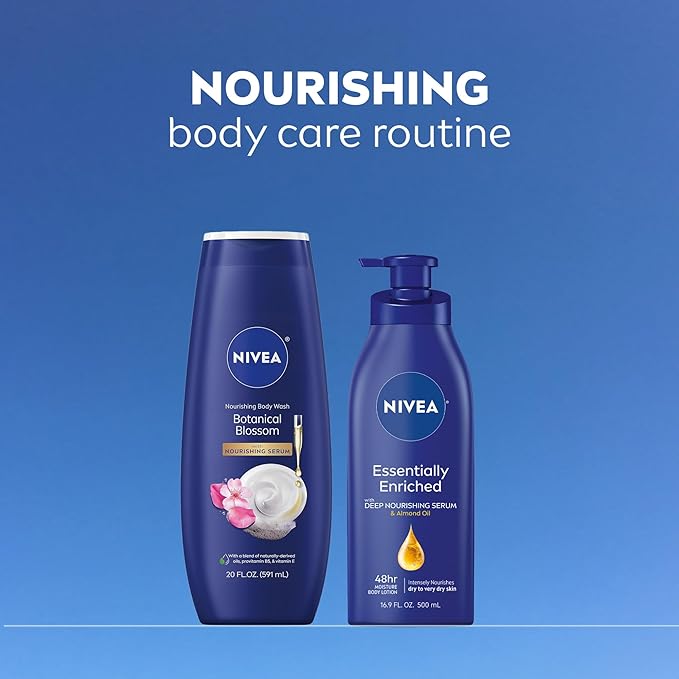 NIVEA Nourishing Botanical Blossom Body Wash with Nourishing Serum, Moisturizing Body Wash for Women, Enriched with Provitamin B5 and Vitamin E, 20 Fl Oz Bottle