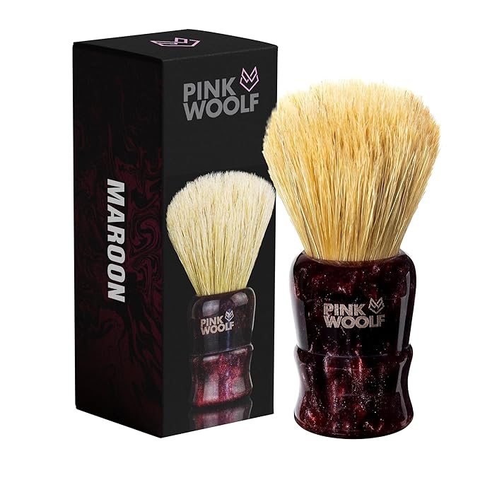 Boar Bristle Shaving Brush for Men – 28mm Knot Premium Wet Shave Brush with Maroon Handle, Create Thick Foamy Lather, Gentle on Skin, Perfect for Regular Use