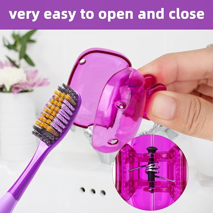 Hxezoc 4 Pack Travel Toothbrush Head Covers Toothbrush Protector Cap Brush Pod Case Protective Portable Plastic Clip for Household Travel, Camping, School, Bathroom, Business