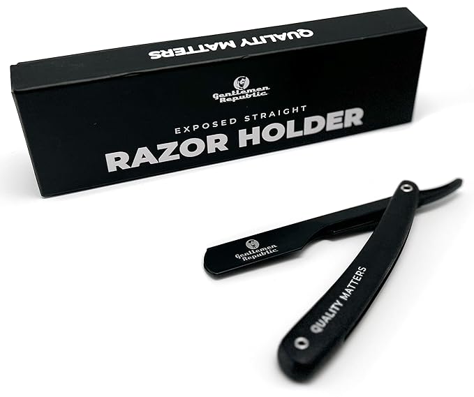 Gentlemen Republic Barber Exposed Straight Razor – Black Wood Edition | Professional Stainless Steel Blade Holder for Men’s Shaving & Beard Shaping – Straight Edge Barber Razor (Blades Not Included)