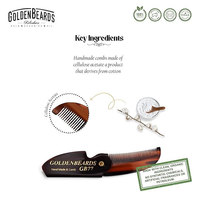 Golden Beards Mustache Wax with GB-77 Folding Comb – Organic & Natural Styling Wax for Men – Strong Hold, Vegan, Cruelty-Free Grooming Kit