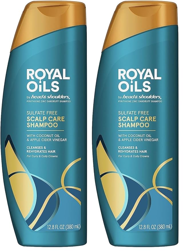 Head & Shoulders Anti-Dandruff Shampoo, Royal Oils Moisturizing Shampoo, 1% Pyrithione Zinc, Curly & Coily Hair, Coconut, Apple Cider Vinegar, Sulfate-Free, 12.8 fl oz (Pack of 2)