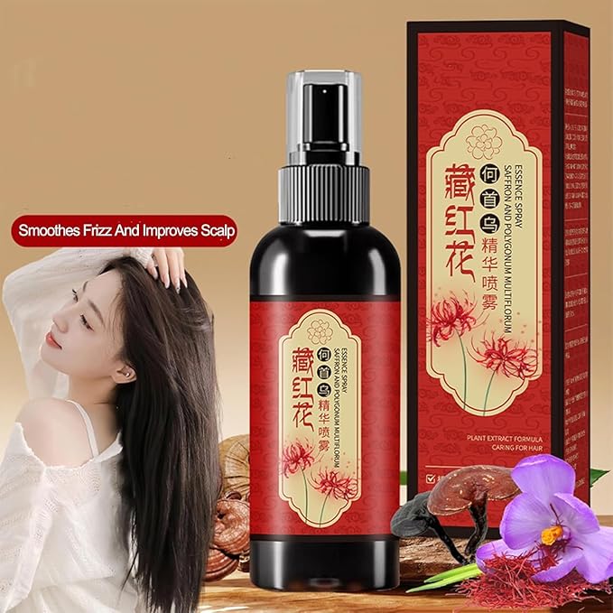 Saffron Hair Blackening Spray, Saffron Hair Spray, 𝐒affron 𝐇air Growth 𝐒𝐩𝐫𝐚𝐲, 𝐒affron Herbal Essence 𝐒𝐩𝐫𝐚𝐲 100ml, Volumizing Thickness Anti-𝐇air Loss (1 Pc)