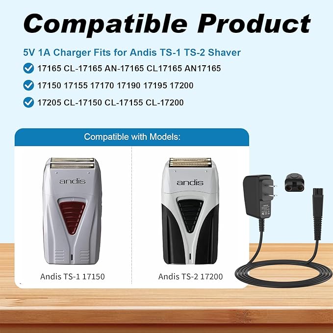 5V 1A Adapter for Andis Shaver Charger Power Cord, Replacement Andis Charger Compatible with 17150 17165 TS-1 TS-2 Foil Shaver