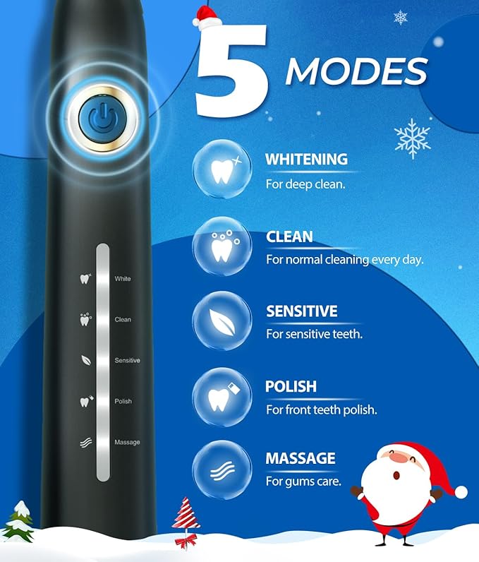 TEETHEORY Electric Toothbrush with Travel Case, Sonic Toothbrush for Adults with 8 Brush Heads for 2-Year Use, 40000 VPM Deep Clean Rechargeable Toothbrushes Last 30 Days with 5 Modes