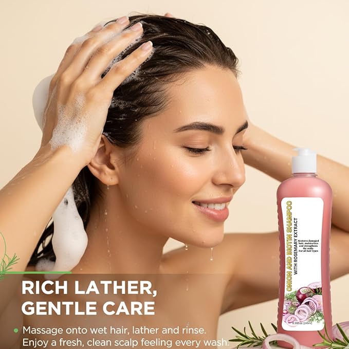 Onion & Biotin Hair Growth Shampoo – Concentrated Formula for Thicker, Fuller-Looking Hair – With Rosemary Extract – Hydrates, Strengthens & Reduces Breakage – Sulfate-Free for All Hair Typess