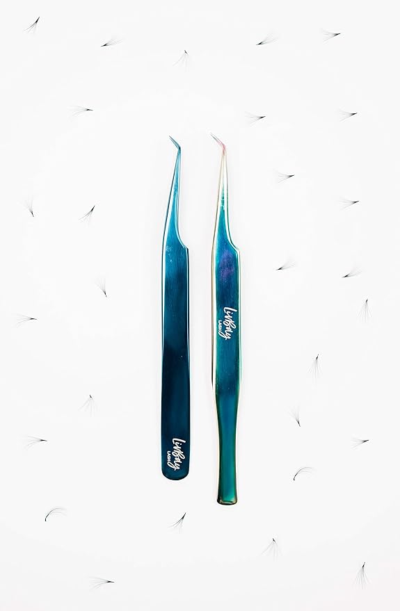 LivBay Lash - Blue Magic Eyelash Stainless Steel Tweezer for Volume Lash Extensions | Curved Tip | False Lash Applicator Tool (Professional Use Only)