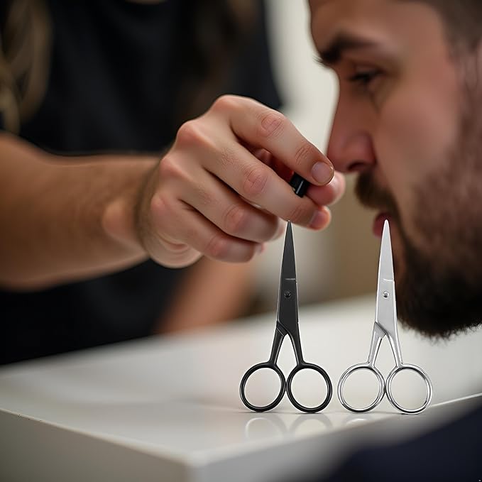 VICASKY 2Pcs Facial Hair Small Grooming Scissors For Men Women Multi-functional Eyebrow, Nose Hair, Mustache, Beard, Eyelashes, Ear Trimming Kit Care Accessory Random Colors