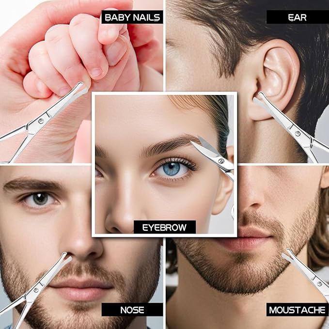 2PCS Multifunctional Eyebrow Scissors for Women, Mustache Scissors and Nose Hair Scissor for Men, Curved Grooming Scissors for Eyebrow, Mustache, Beard, Eyelashes - Premium Stainless Steel Quality