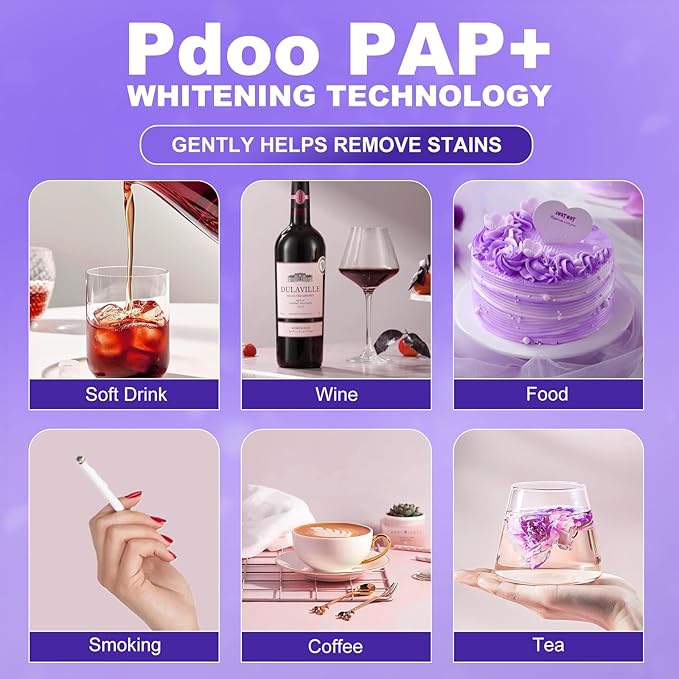 Teeth Whitening Strips 10 Treatments - 10 Days Treatment with Non-Slip & Enamel-Safe & No-Sensitivity, Teeth Whitening Kit for Coffee, Wine Stains Removal Fastly (20 Strips - Purple)