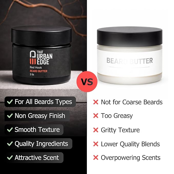 Urban Edge That Beard Butter for Black Men & All Beard Types – Anti-Itch Beard Moisturizer & Softener with Shea Butter & Argan Oil – Beard Balm & Cream Conditioner Alternative – Red Hook Scent – 2 oz
