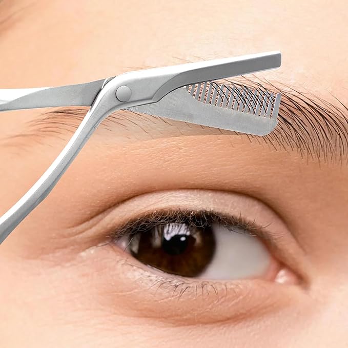 Eyebrow Trimming Scissors with Combs, Eyebrow Cutter Hair Removal Eyebrow Scissors,Eye brow razors, Eyebrow trimmer for women (Grey)