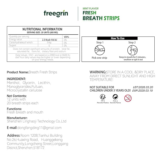 Breath Strips Fresh Mint Flavor,Individual Packs 12×20-Strip Packs,Portable Pocket-Sized Oral Care Mouth Freshener,Sugar Free
