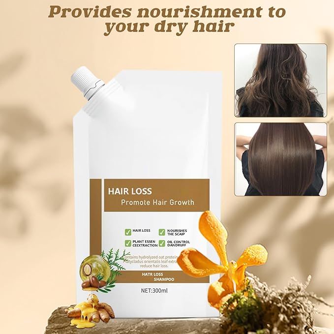 Anti-Hair Fall Hair Loss Shampoo, Anti Hair Loss Shampoos for Women, Ginseng Ginger Hair Growth Shampoo, Rich in Various Plant Extracts for All Hair Types (300ml, 2Pcs)