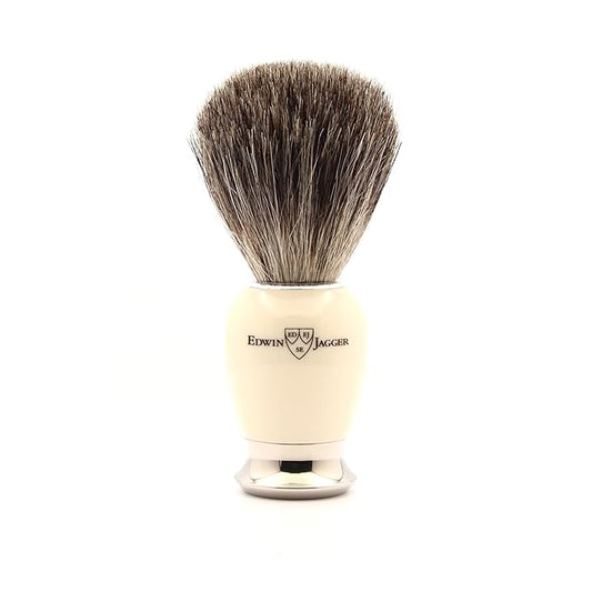 Edwin Jagger 81SB587AMZ Classic Imitation Ivory Pure Badger Exfoliating Shaving Brush with Stand for Shaving Cream or Shaving Soap for Men and Women (Ivory)