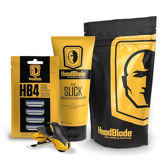 Moto Men's Head Shaving Starter Kit with HeadSlick Shaving Cream, Shaving Razor, Blade Refills (8 ounce HeadSlick)