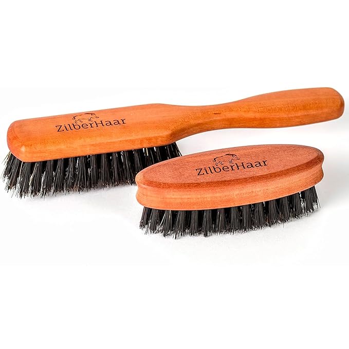ZilberHaar - Pocket Mustache and Beard Brush - Soft Boar Bristles and Pearwood - Perfect Grooming Tool for Men - Relieves Itch, Works with all Beard Balms and Beard Oils - Made in Europe