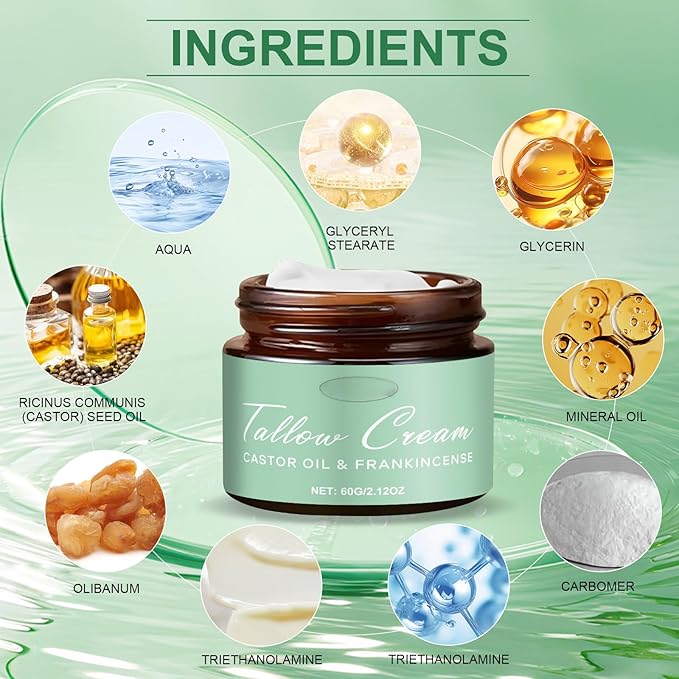 Grass-fed Tallow with Frankincense Oil & Castor oil,Tallow Moisturizer for Skin, Tallow and Manuka Honey Balm for Face & Body (2PCS)