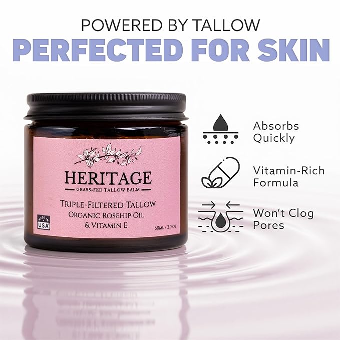 Whipped Beef Tallow for Skin Eczema - Infused Rosehip Oil - Made in USA, Baby, Men, Women All-Natural Moisturizer for Body & Face, Wrinkle Repair Anti Aging Defense, Grass Fed Skincare - 2 Oz