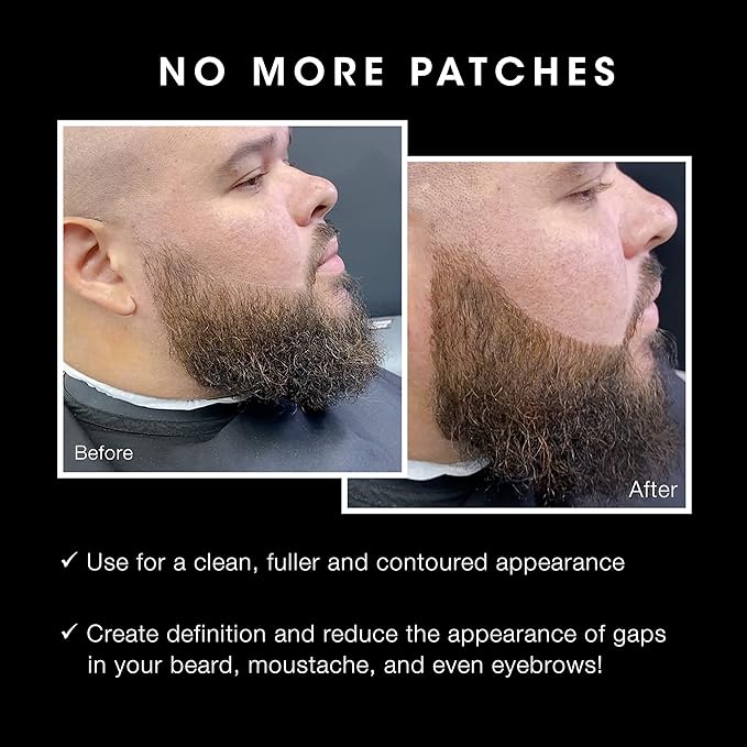 Pacinos Beard Pencil Filler - Water Proof, Long Lasting Coverage & Natural Finish - Beard, Moustache & Eyebrows - Micro-Fork Tip for Seamless Application - Bristle Brush Included (Dark Brown)