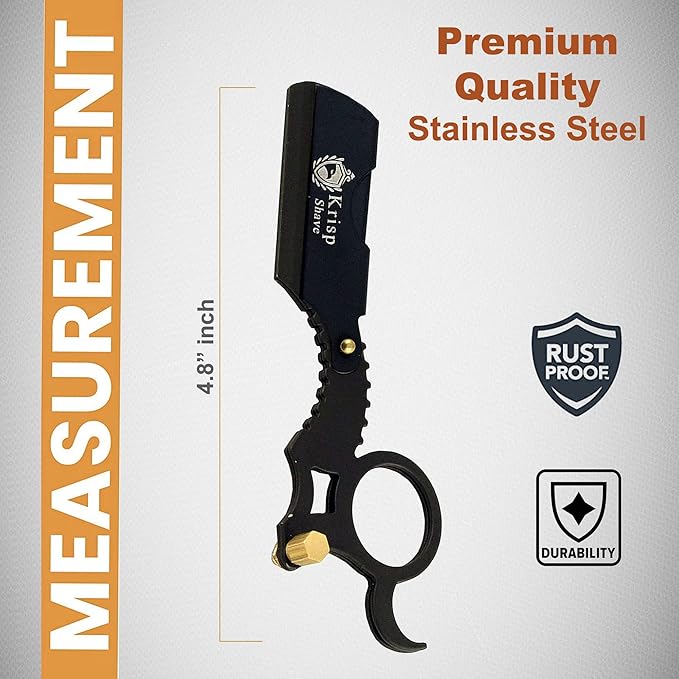 Professional Straight Razors For Men, Barber Razors Straight Edge Razor Kit For Close Shaving - Beard Cut Throat Finger Razor Safety Shavette With 10 Shaving Blades By Krisp Beauty (Black)