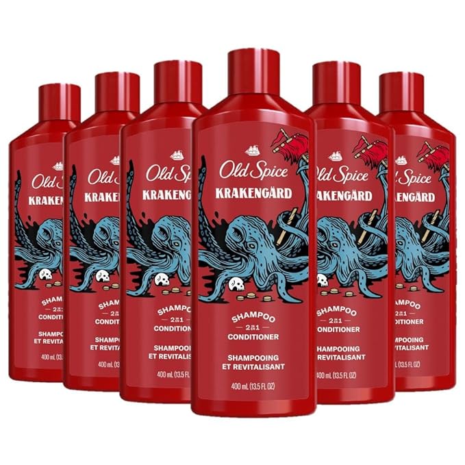 Old Spice Krakengard 2-in-1 Shampoo & Conditioner for Men, Healthier, Fuller, More Moisturized Looking Hair, 13.5 Fl Oz Each (Pack of 6)