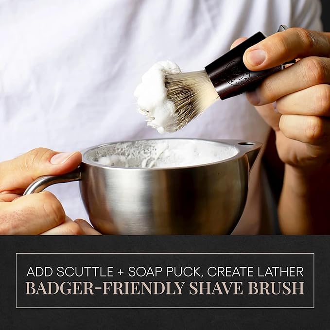 Synthetic Badger Hair Shaving Brush - Futura Synthetic Badger Hair + Handmade Ebony Shave Brush, Exfoliating Stiff Bristles, Thick & Creamy Lather For A Great Shave, Pre-Shave & Barber Approved