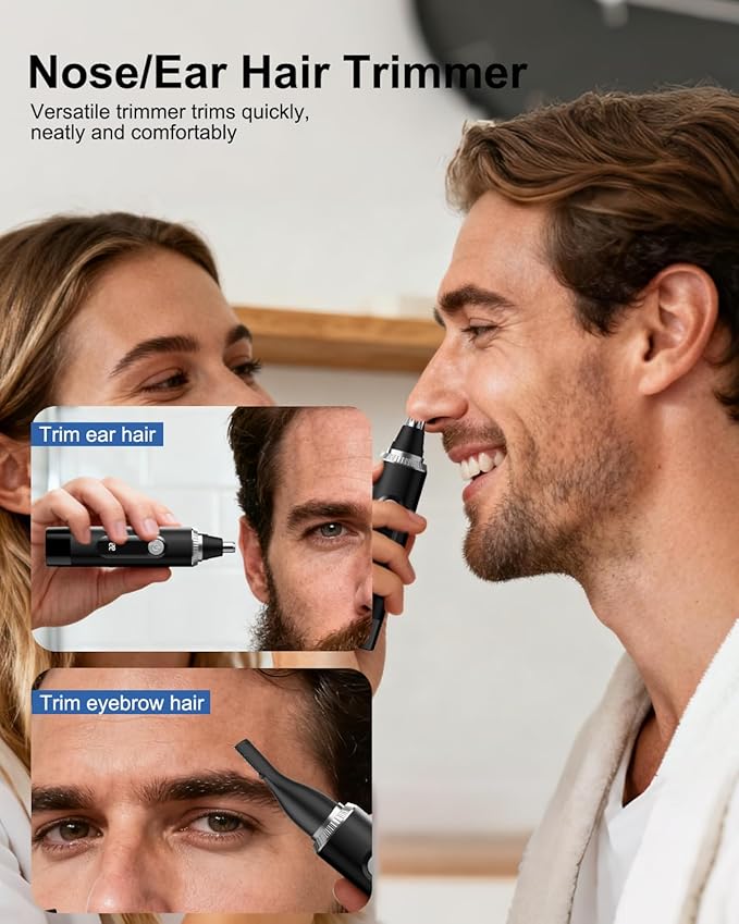 Nose Hair Trimmer for Men and Women,2025 Professional Painless IPX7 Waterproof Eyebrow & Facial Hair Trimmer,USB Rechargeable with LED Display Dual-Edge Blades for Smoother Cutting,Silver
