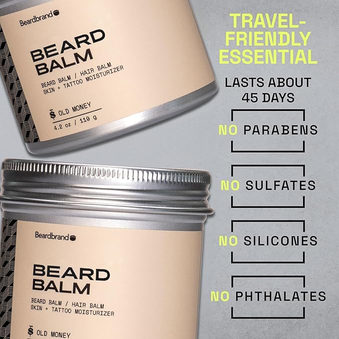 Beard Balm for Men - Travel Pack - Supports Thicker Beard, Old Money Scent, Natural Ingredients Butter Reduces Dryness & Enhances Look - 4.2 oz