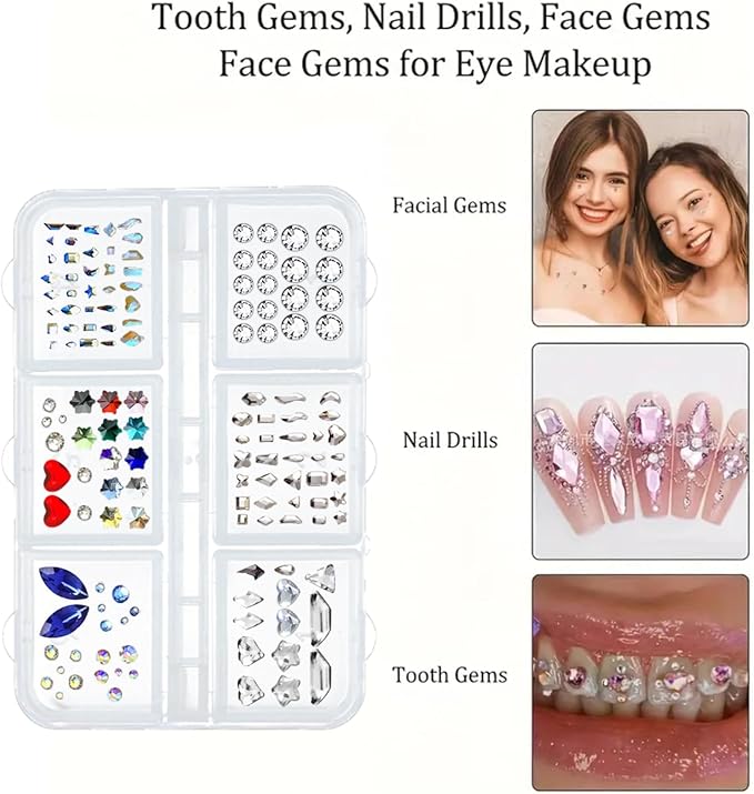 Fiorland Tooth Gem Kit, DIY Crystals Jewelry Kit Teeth Gems Set, 2025 New Professional Fashionable Y2k Tooth Gems for Teeth, 140 Pcs Starter with Sparkling Diamonds