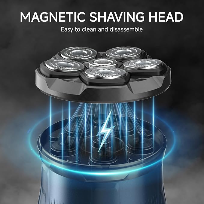 Electric Head Shaver for Bald Men, 6D Flexible Head Shavers, Magnetic Detachable Blade, Bald Razor, Wet & Dry Waterproof Skull Shaver, Cordless USB-C Rechargeable Electric Razor for Men