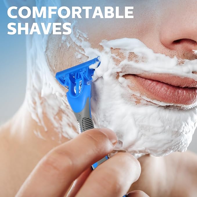 50 Pcs Three Blade Disposable Razors for Men Bulk Men's 3 Blade Sensitive Skin Razor for Comfortable Shave