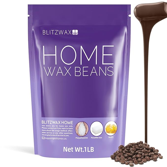BLITZWAX Hard Wax Beads for Hair Removal 1lb Flexible Formula Chocolate Wax Beans No Residue for Brazilian Bikini Facial Body, Large Refill Wax for Women Men At Home Waxing