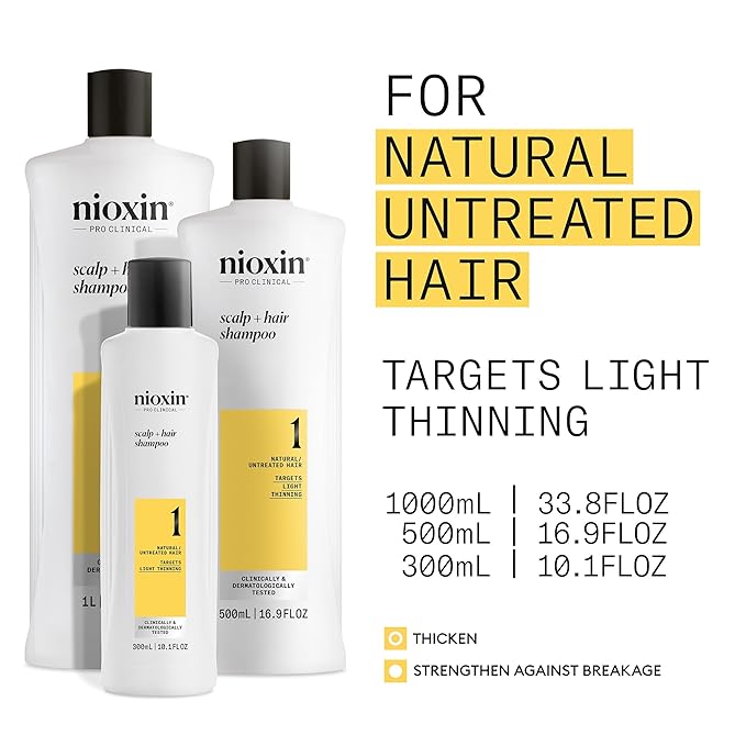Nioxin Scalp + Hair Thickening System 1 Shampoo| For Natural or Untreated Hair with Light Thinning | With Niacinamide and Biotin | 16.9 Fl oz.