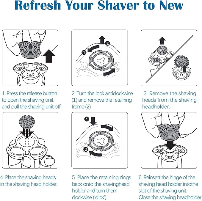 SH60/72 Replacement Shaver Heads Compatible with Philips Series 6000, SH60 Shaving Heads Compatible with Norelco S6880/81, S6810/82, S6850/85, 3-Pack with Cleaning Brush