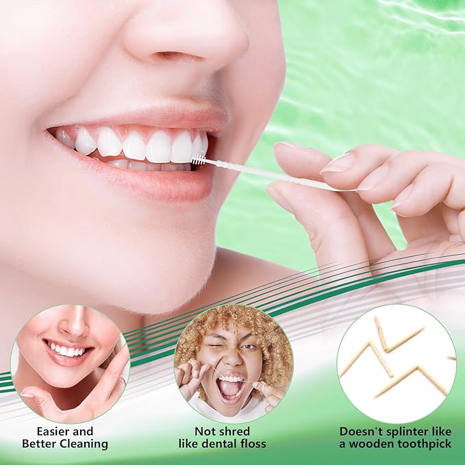 Mint Flavored Toothpicks, Brushpicks Interdental Toothpicks,Soft Bristle Dental Floss Picks Toothpicks,Helps Removes Plaque and Debris Between Your Teeth, Mint, 300PCS (Pack of 1)