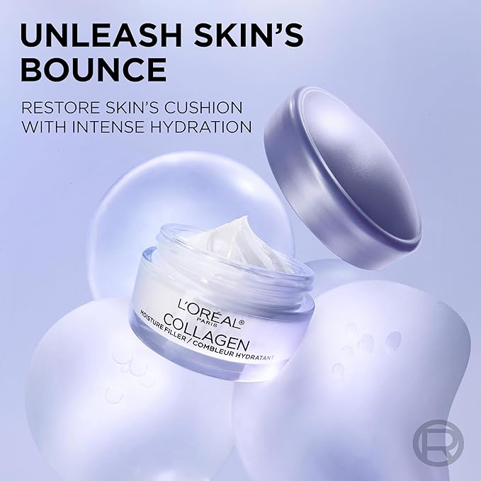 L'Oreal Paris Collagen Moisture Filler Face Cream, Anti-Aging Face Moisturizer, Non-Greasy Fragrance Free Skin Care Formula For Up to 48HR Hydration, 3.4 Oz