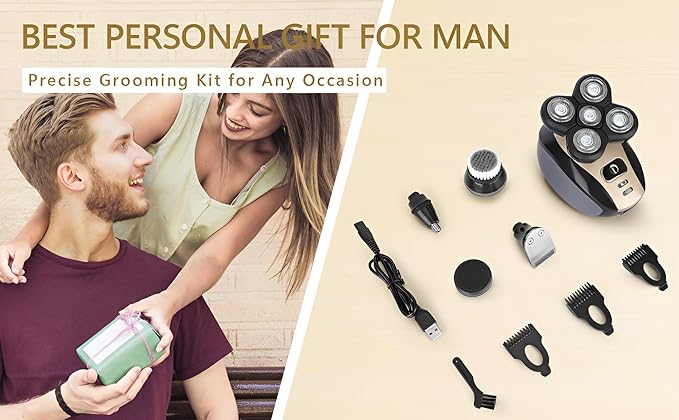 Five in one Razor USB Charging Cable, Instruction Manual, Cleaning Brush, Silicone Head, Barber Head, face wash Head, Nose Hair Device, Shaver 5 Knife Head, Limit Comb