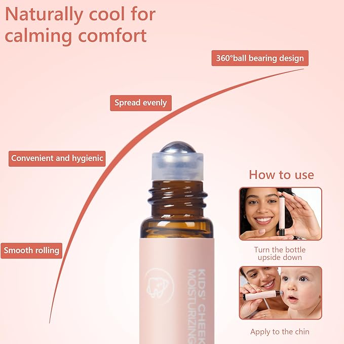 Teething Roller for Babies, 3-Pack Roll-On Applicator with Natural Ingredients, Cooling Comfort for Cheeks, Smooth & Mess-Free, Portable for Home & Travel Use