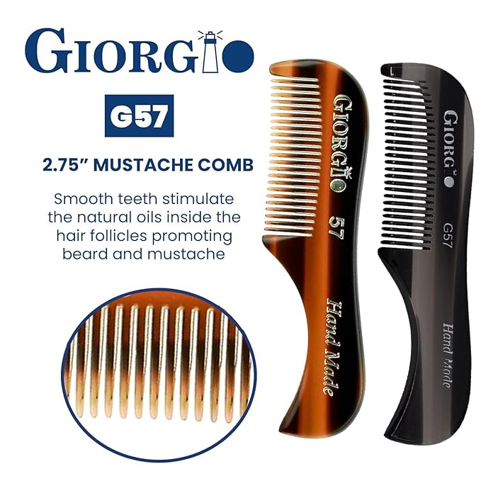 Giorgio G57 Extra Small 2.75 Inch Men's Fine Toothed Beard and Mustache Comb for Facial Hair Grooming and Styling. Wallet Pocket Comb Handmade of Quality Durable Cellulose, Saw-Cut and Hand Polished